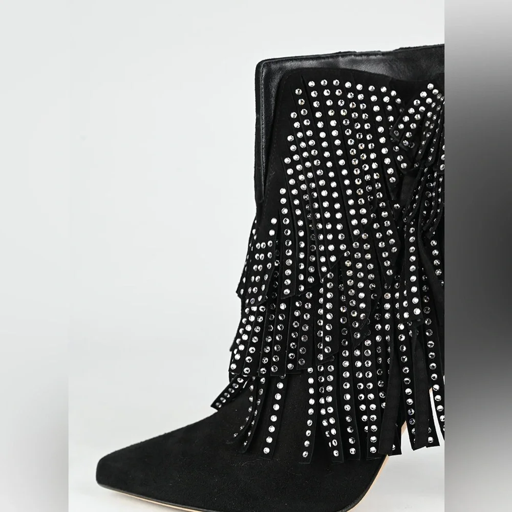 Sergio Rossi Black Ankle Boots with Silver Fringe - Picture 14 of 16